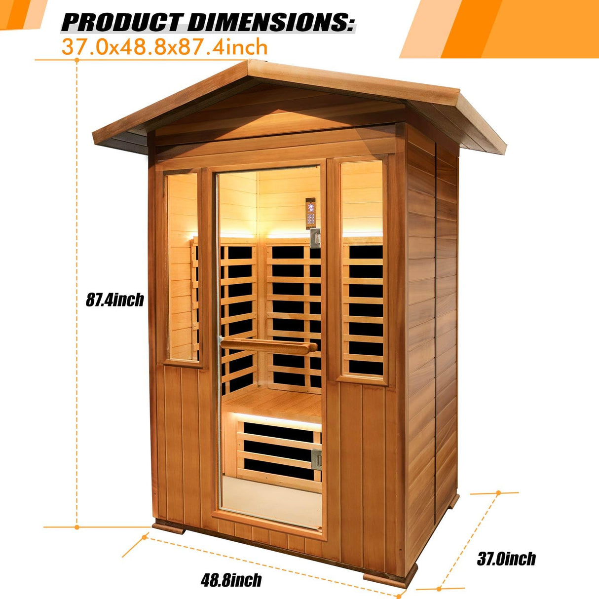 OUTEXER Outdoor Sauna 2 Person Sauna Infrared Saunas Dry Sauna Room Red Cedar and Canadian Hemlock Wood Wooden Sauna Spa 1800W APP Control 7 Color Light 48.8 * 37 * 87.4inch OUTEXER