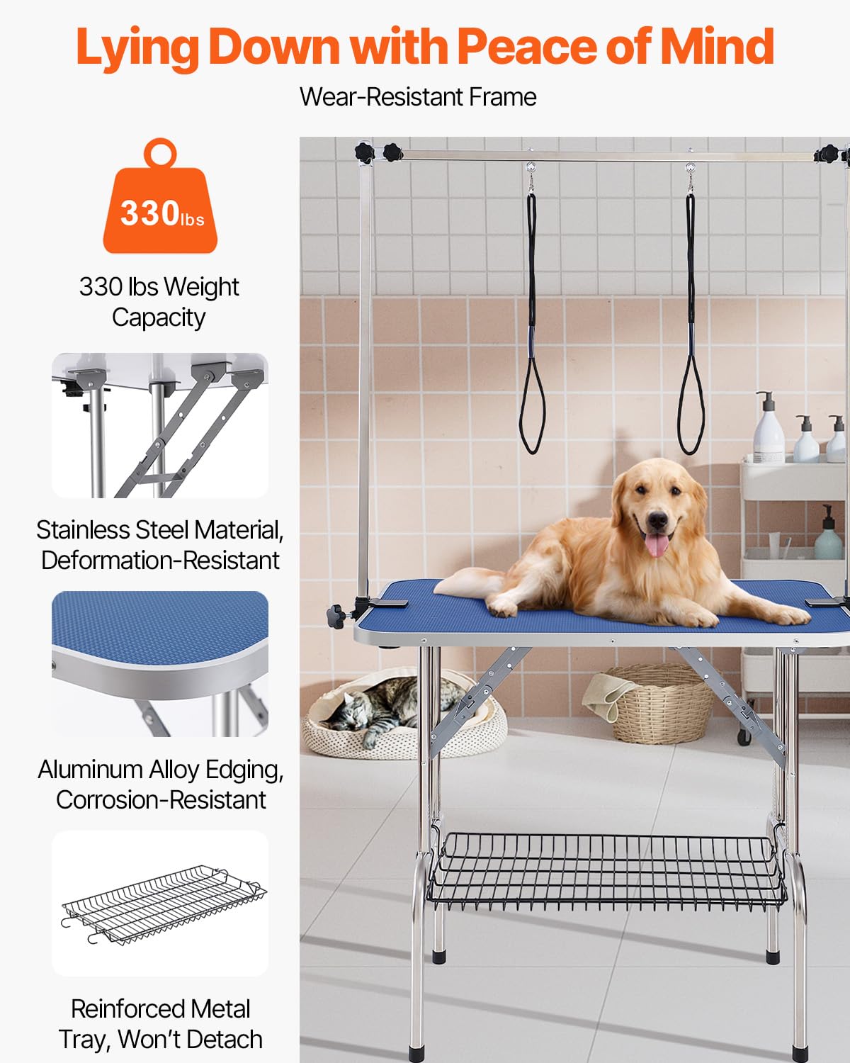 VEVOR Pet Grooming Table, 36 x 24 Inch with 2 Height Adjustable Arms, 330LBS Static Weight Capacity, Foldable Dog Groom Station with No-Sit Haunch Holder with Grooming Loop, for Medium and Small Dogs VEVOR