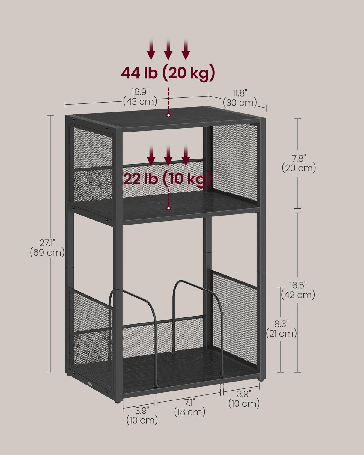 VASAGLE Record Player Stand, 3-Tier Side Table, Vinyl Record Storage up to 100 Albums, End Table for Living Room, Bedroom, Ebony Black ULET275B01 VASAGLE