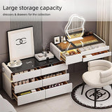 BLOVARI Luxury Makeup Vanity Table with Drawers, Wireless Charging Station & Speaker, Solid Wood Vanity Desk with LED Smart Makeup Mirror for Bedroom 48" BLOVARI