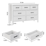 Jocoevol White Dresser 7 Drawer Dresser for Bedroom, Modern Fluted Dresser with Solid Wood Legs, Long Double Wooden Dresser Large Chest of Drawers for Living Room, Entryway, Hallway (White Fluted) Jocoevol