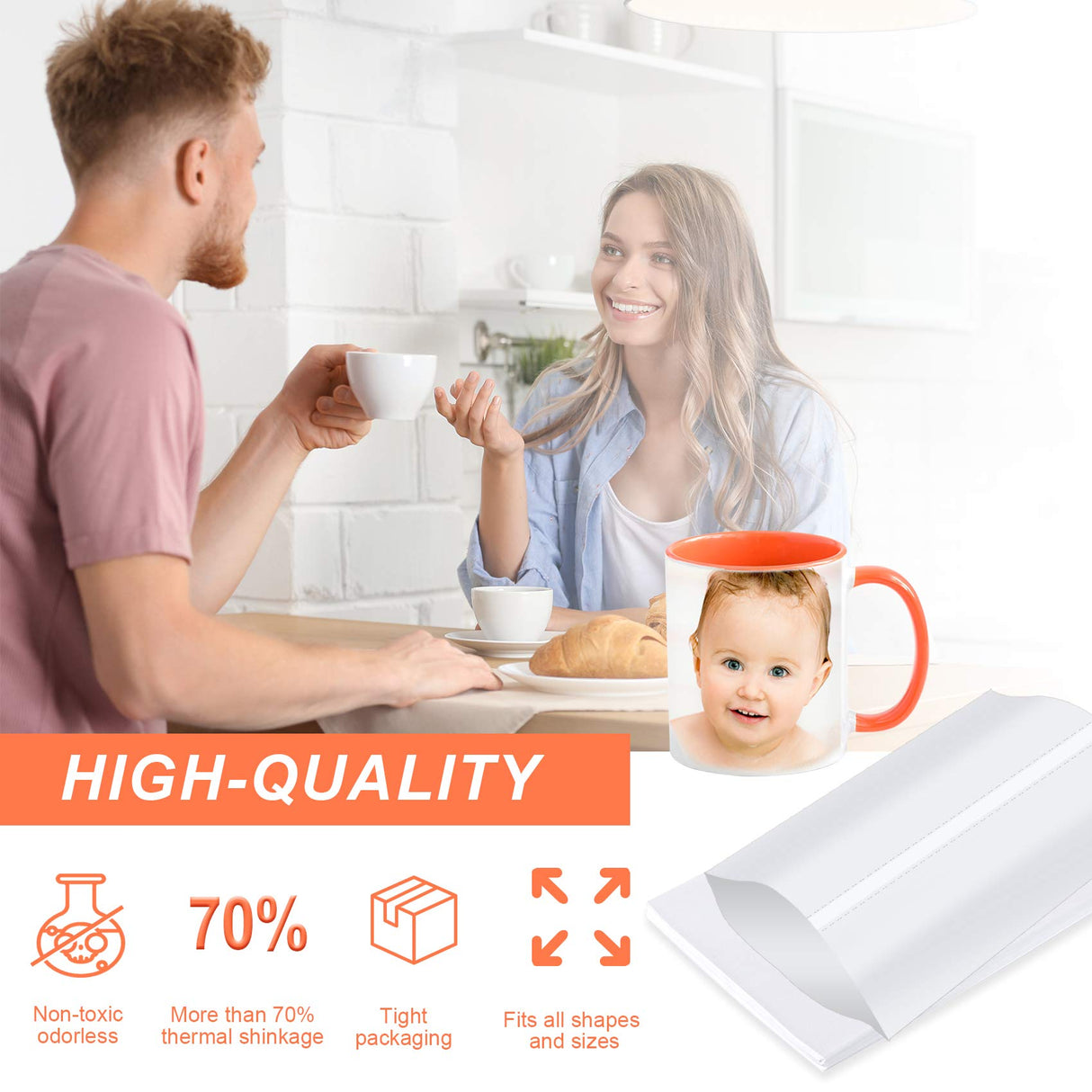 5x10 Inch Sublimation Shrink Wrap Sleeves, White Sublimation Shrink Wrap for Tumblers, Mugs, Cups and More, 60 Pcs Sublimation Shrink Film rebucas