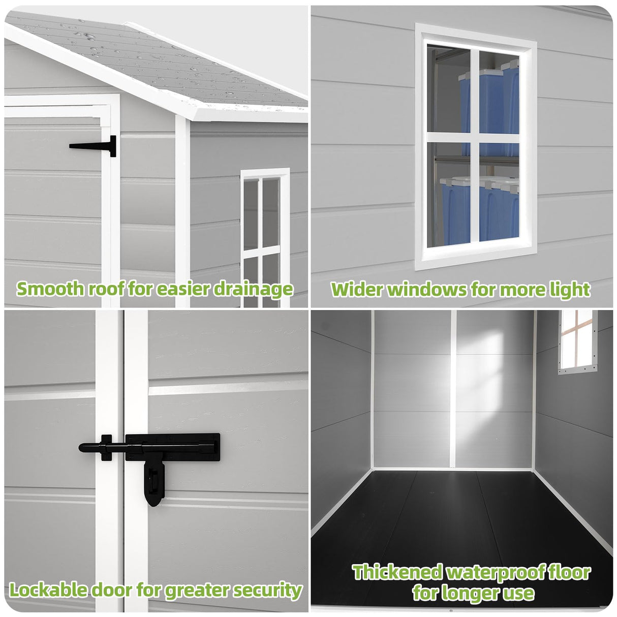 YOFE Outdoor Storage Shed 6x4.4FT, Resin Shed with Floor,Plastic Shed with Floor for Garden Tool,Waterproof Outdoor Resin Shed,Lockable Doors for Patio,Yard,Lawn (LightGray 6x4) YOFE