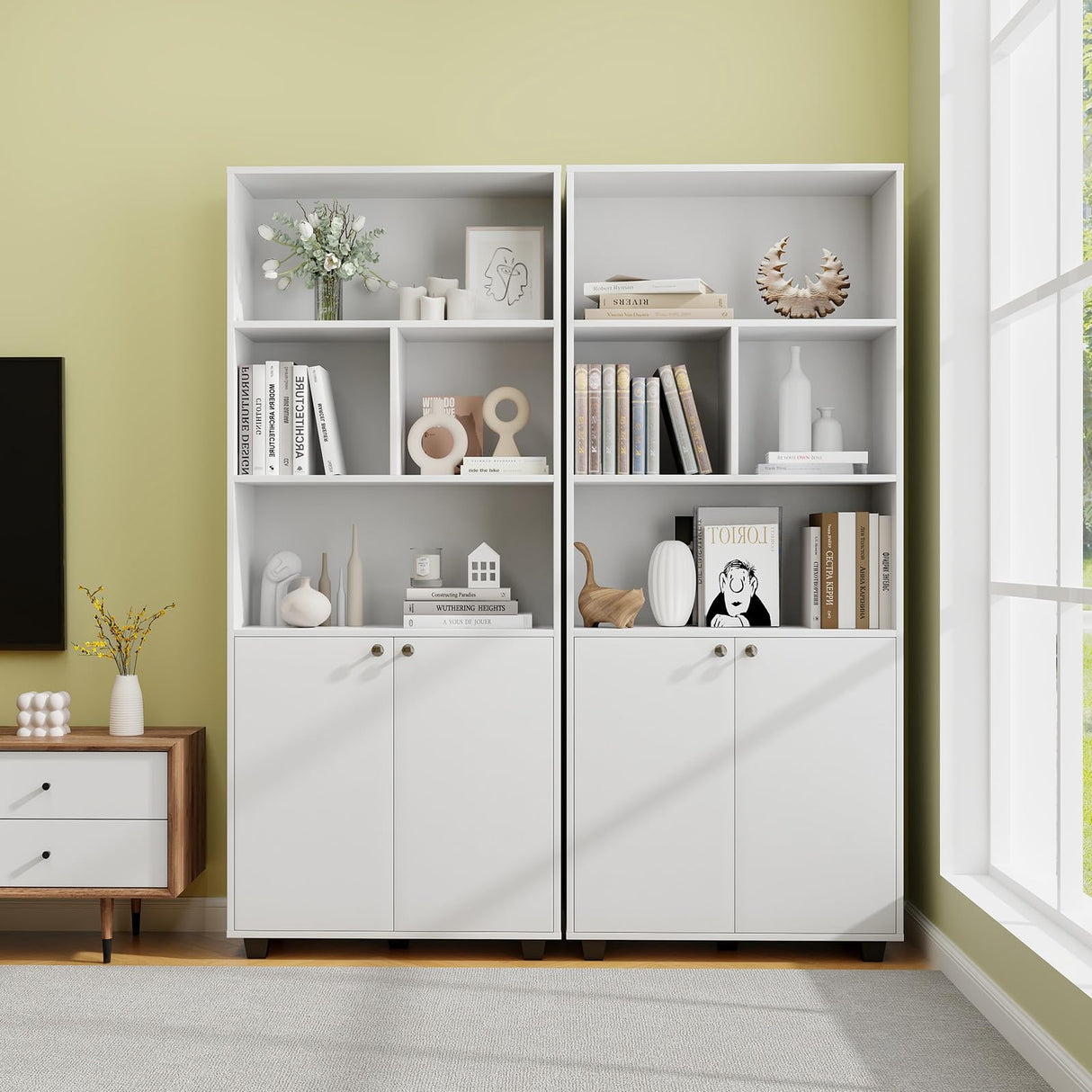 LOKO 66” Tall Freestanding Bookcase, 5-Tier Storage Organizer with Adjustable Shelf, Modern Storage Cabinet for Living Room, Bedroom, Study, White LOKO