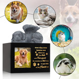 LPREUTWN Pet Urns for Ashes, Large Wooden Pet Urns for Dog or Cat Ashes with Dog Angel, Memorial Keepsake Memory Box with Photo Frame, Loss Pet Sympathy Remembrance Gift (Black) LPREUTWN