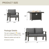 Trumbeak Aluminum Patio Furniture Set with 55,000 BTU Propane Fire Pit Table,6 Seats Metal Modern Outdoor Furniture w/5.1" Cushions,Patio Sectional w/Fire Pit for Patio,Backyard,Grey Trumbeak