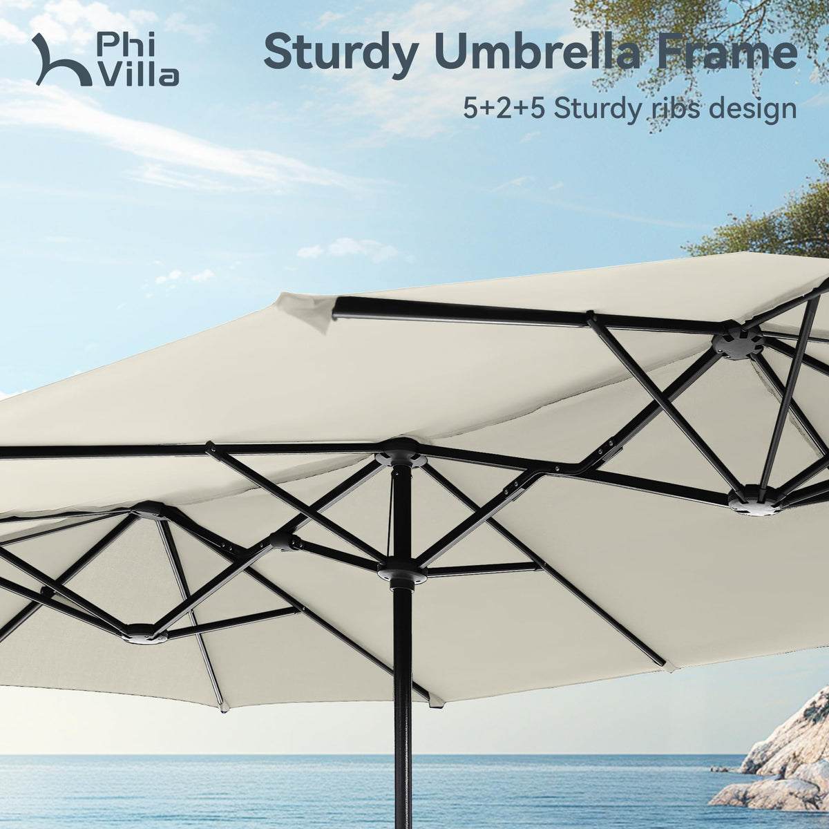 PHI VILLA 13ft Large Patio Umbrellas, Double-Sided Outdoor Market Rectangle Umbrella for Outside, Ivory PHI VILLA