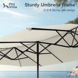 PHI VILLA 13ft Large Patio Umbrellas, Double-Sided Outdoor Market Rectangle Umbrella for Outside, Ivory PHI VILLA