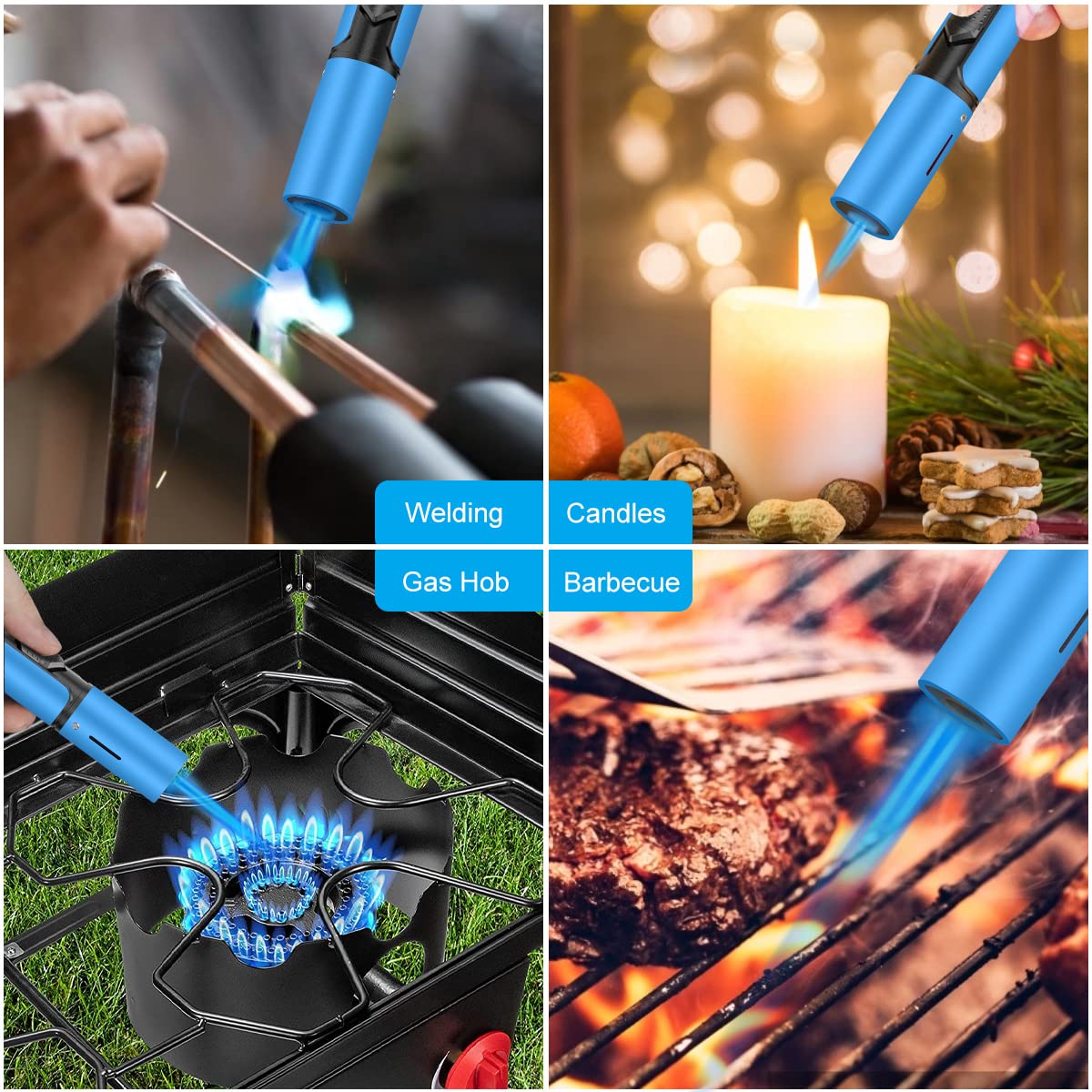 Torch Lighters 2 Pack Windproof Adjustable Jet Flame Butane Lighter, Refillable Gas Torch Lighter for Candles Grill BBQ Fireplaces Camping (Butane Not Included) TOPKAY