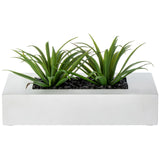 MyGift 10 Inch Artificial Grass Fake Plants in White Rectangular Wood Planter - Faux Plants Indoor for Tabletop Centerpiece Décor MyGift
