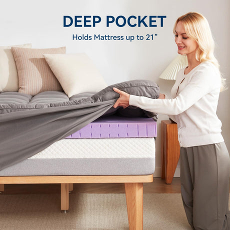 BDEUS Dual Layer 5 Inch Memory Foam Mattress Topper King Size, 2 Inch Gel Memory Foam Plus 3 Inch 1450 GSM Down Alternative Quilted Pillow Top Mattress Pad Cover,Dark Gray BDEUS