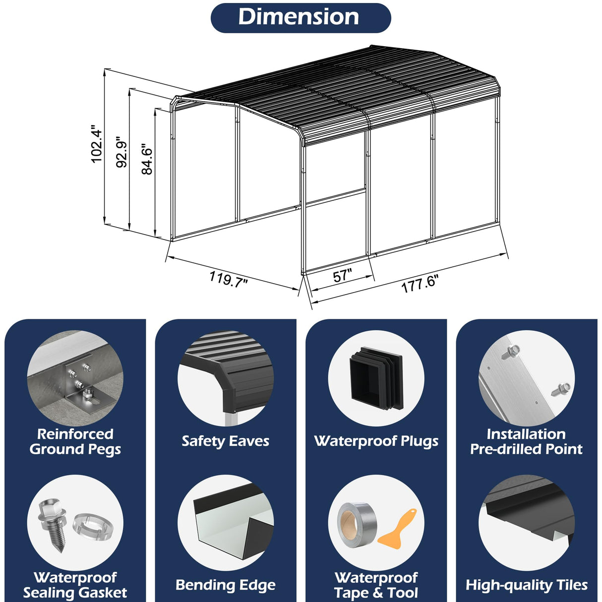 Xilingol Metal Carport, Heavy Duty Carport Canopy with Galvanized Steel Frame and Roof, Outdoor Storage Shed, Car Tent Garage Shelter for Pickup, Truck, Boat and Tractor, Grey (10x15 FT) Xilingol