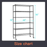 Commercial Wire Shelving Unit Metal Shelf Casters Adjustable Layer Rack Strong Steel for Restaurant Garage Pantry Kitchen Garage (48×18×72, Black) BestOffice