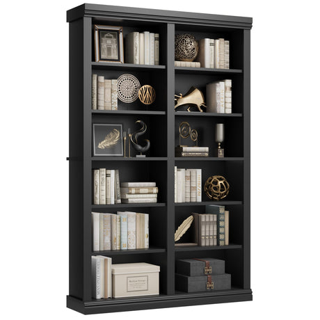 SLEKVERSA 74.5" Tall Bookshelf with Double Storage, Extra Large Bookshelf, 6-Tier Double Wide Bookshelves w/ 12 Cubbies, Wide Freestanding Bookcases for Livingroom Office Library (Black, Open Shelf) SLEKVERSA
