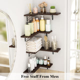 Love-KANKEI Corner Shelf Wall Mounted,Floating Wall Shelves for Storage,Rustic Wood Hanging Shelves for Display,Bedroom Bathroom Living Room Kitchen,Set of 4, Dark Brown Love-KANKEI