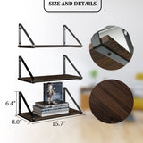 BAMEOS Floating Shelves Rustic Wood Wall Shelf, Small Bookshelf for Living Room, Office, Bedroom, with Metal Bracket BAMEOS