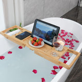 Utoplike Bamboo Bathtub Caddy Tray Bath Tray for Tub, Adjustable Bathroom Bathtub Organizer with Book Tablet Wine Glass Cup Towel Holder (24.5"-37.4") Utoplike