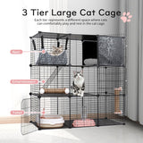 BriSunshine Cat Cages Indoor, 3 Tier DIY Cat Enclosure with Large Hammock, Metal Wire Pet House Kennels Crate Catio with Litter Box, Bed, Scratchers, Bowl, Stairs for 1-2 Cats BriSunshine
