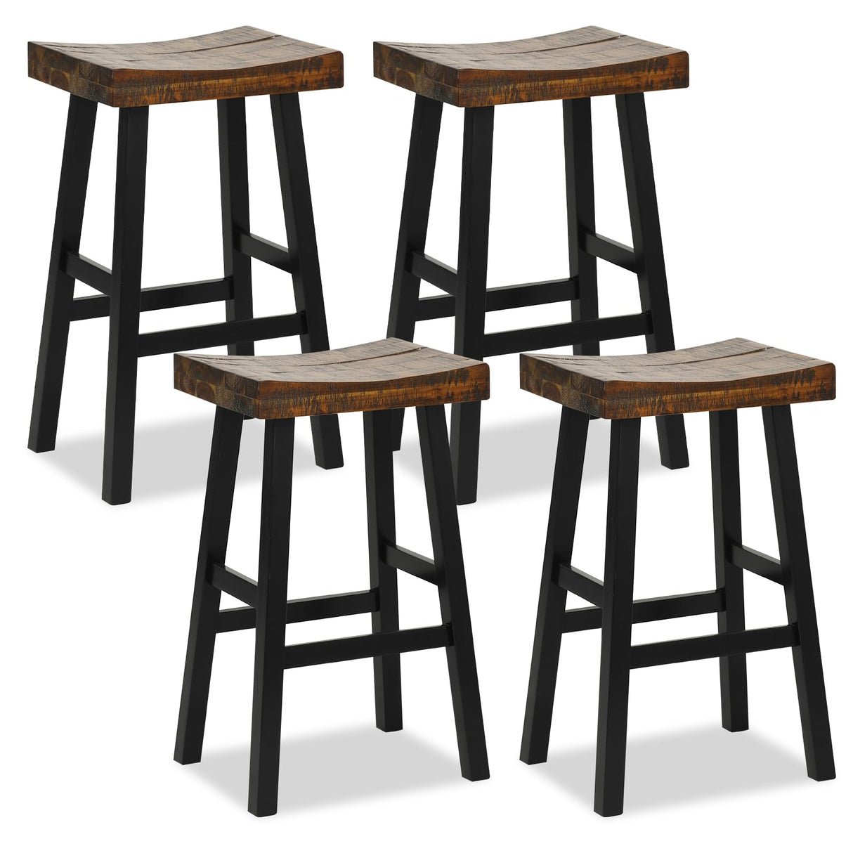 Giantex Bar Stools Set of 4, 29" Bar Height Saddle Stools, Bar Dining Chairs with Rubber Wood Frame & Footrest, Backless Barstools for Kitchen Island, Dining Room, Pub, Rustic Brown Giantex