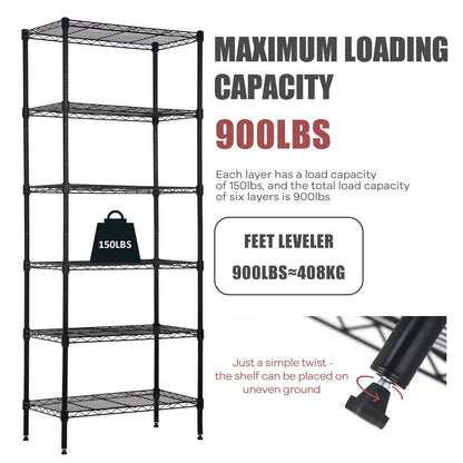 NChanmar 6-Tier Wire Shelving Unit Storage Shelves Metal Shelves 60"x23"x13" Heavy Duty Metal Storage Rack Wire Rack NSF Height Adjustable for Home Kitchen Bathroom Garage Shelving(Black)