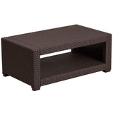 Flash Furniture Seneca Indoor/Outdoor Chocolate Brown Faux Rattan Coffee Table with Open Storage Flash Furniture