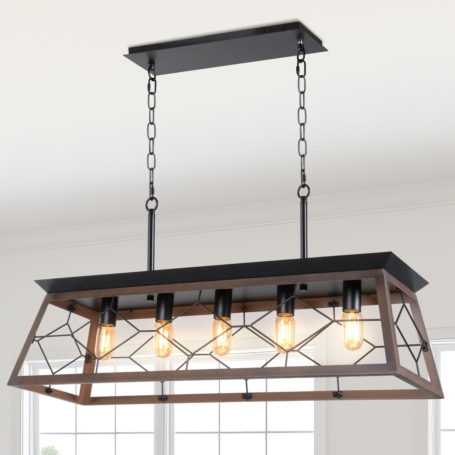 YITAHOME 5-Light Pendant Lights Island Fixture, Farmhouse Rustic Rectangular Chandelier for Dining Room, Kitchen, Living Room, Entryway, UL Listed, Bronze - WoodArtSupply