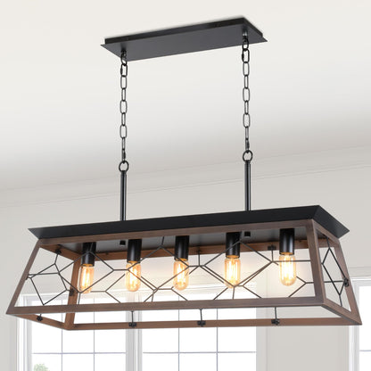 YITAHOME 5-Light Pendant Lights Island Fixture, Farmhouse Rustic Rectangular Chandelier for Dining Room, Kitchen, Living Room, Entryway, UL Listed, Bronze - WoodArtSupply