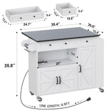 Kitchen Island with Drop Leaf, Rolling kitchen island with power outlet and Led Light, Kitchen Island with Storage Cabinet, Spice Rack, Drawer, Towel Rack, kitchen island on wheels for Dinning Room Aufvolr