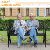 PayLessHere Black Outdoor Metal Loveseat Chairs Patio Garden Bench 50-inch Slatted Seat Armrests Floral Design Plastics Backres Perfect for Park, Yard, Porch, Lawn, Balcony, Backyard PayLessHere