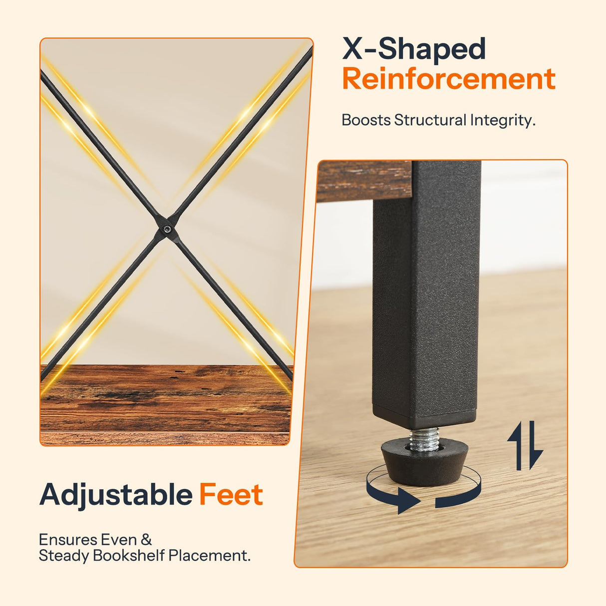 HOOBRO Triple 4-Tier Bookshelf, Bookcase with 10 Open Storage Display Shelves, Rustic Industrial Style Book Shelves, Wide Book Shelf for Living Room and Home Office, Rustic Brown and Black BF24SJ01 HOOBRO