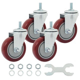 Finnhomy Swivel Caster Wheels 4 Inch Threaded Stem Casters Set of 4 Heavy Duty 1/2"-13 x 1 Anti-wear Polyurethane Industrial Castor Wheels for Cart/Furniture Load Bearing 2200 Lbs Smooth Casters Red Finnhomy