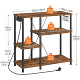 HOOBRO Bakers Rack with Power Outlet, Microwave Stand with 5 S-Shaped Hooks, Coffee Bar, Kitchen Storage Shelf, for Kitchen, Living Room, Rustic Brown and Black BF19UHB01 HOOBRO