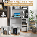 Giantex Computer Desk with Hutch, Home Office Desk with Storage Cabinet & Adjustable Shelf, 2 Cable Holes, Modern Laptop PC Desk Computer Workstation for Working, Study Writing Desk for Bedroom, Gray Giantex