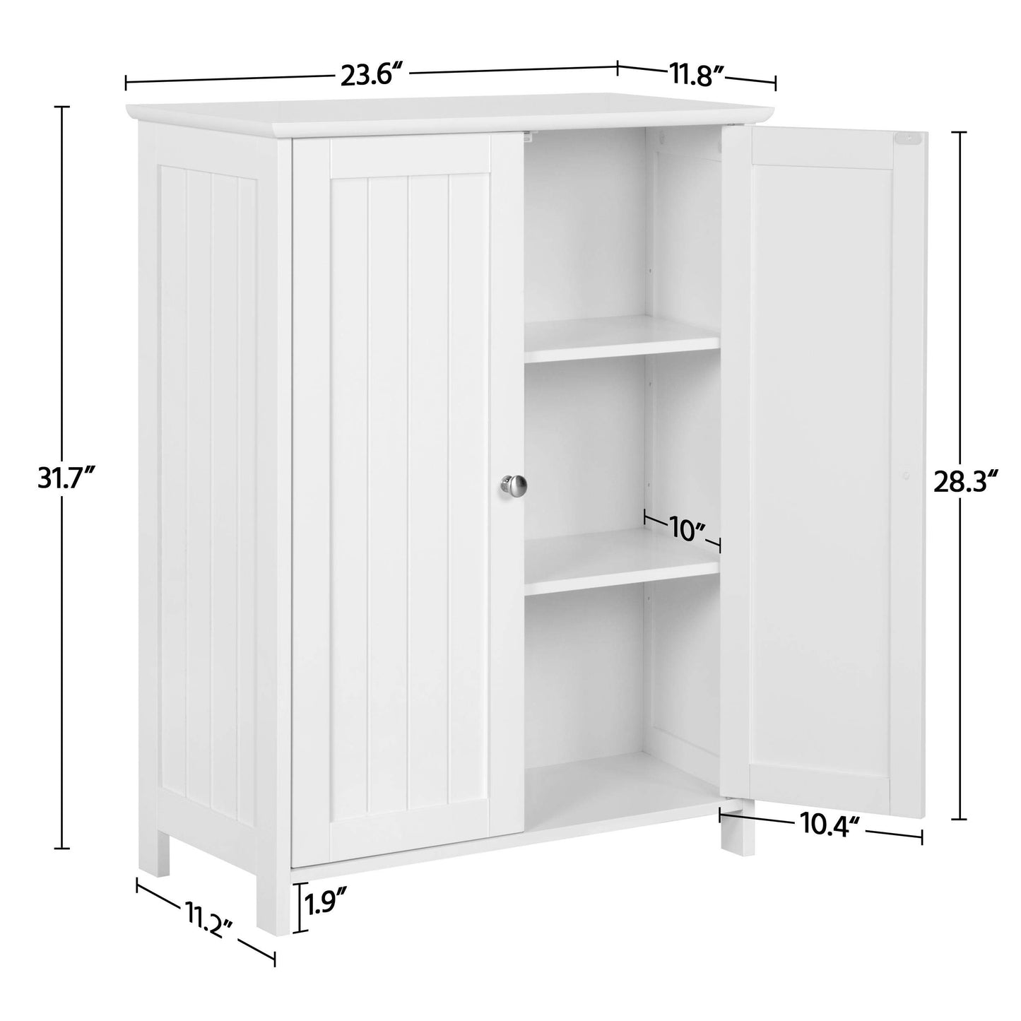 Yaheetech Bathroom Floor Cabinet, Modern Storage Freestanding Organizer Cabinet with Adjustable Shelves & Double Doors, 3-Tier Home Living Room Furniture, White