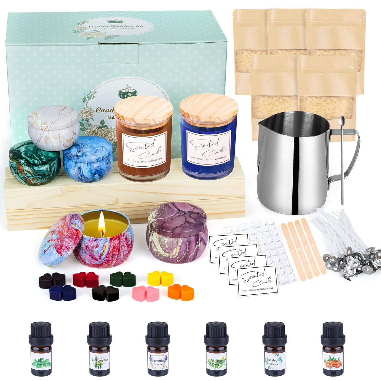 Candle Making Kit for Adults,Candle Making Supplies with Beewax, Fragrance Oil, Beeswax Dye Blocks, Melting Pot etc DIY Candle Craft Tools for Women Friend Family OFUN