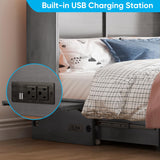 Mjkone Queen Murphy Bed Cabinet, Hidden Adult Guest Bed with Built-in USB Charging Station, 2 Large Drawers, Bedside Panel, Murphy Cabinet Chest Beds for Guest Room, Bedroom, NO Mattress - Grey Mjkone