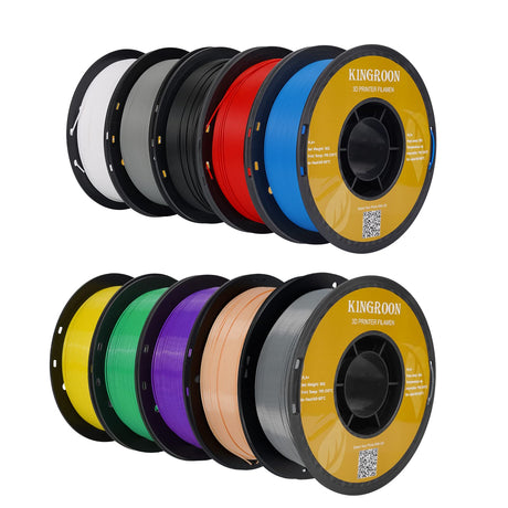 Kingroon PLA Plus（PLA+）3D Printer Filament, 10 Rolls, Dimensional Accuracy +/- 0.03 mm, 10kg Spool(22lbs), 1.75 mm，Black White Grey Red Blue Green Purple Skin Silver Yellow Kingroon