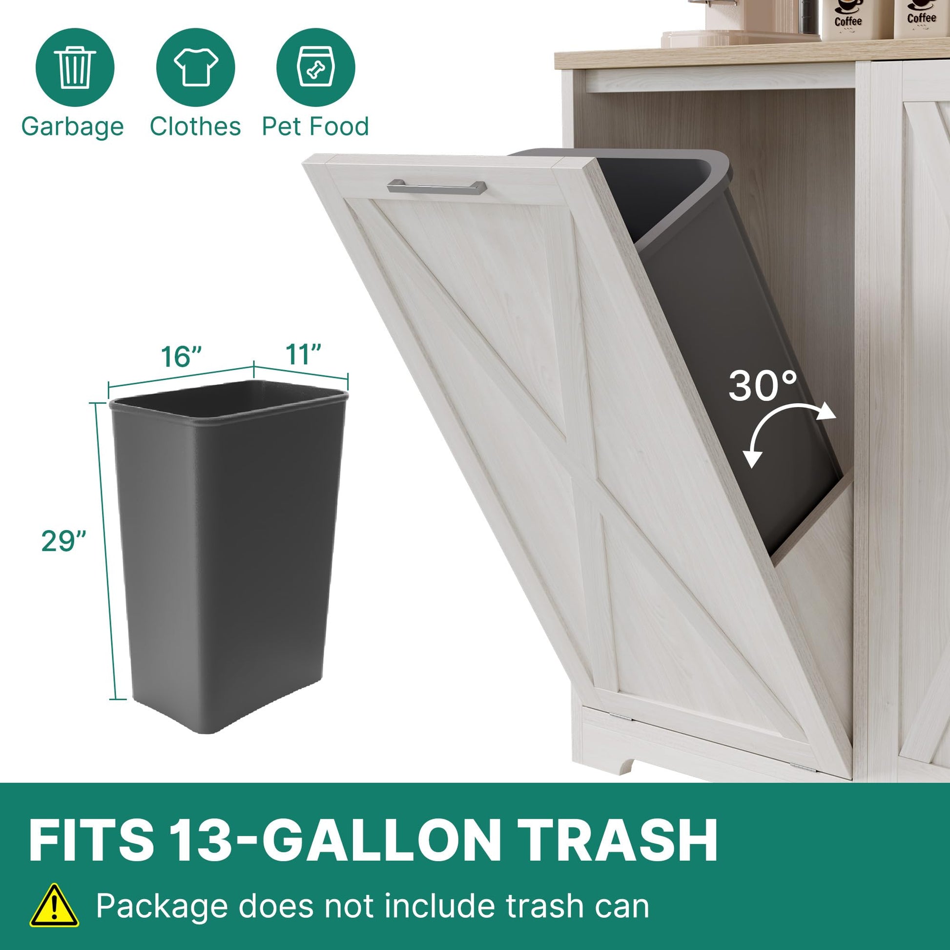 DWVO 13 Gallon Tilt Out Trash Bin Cabinet with Outlet Adjustable Shelves, Kitchen Pantry Storage Cabinet with Garbage Bin Tilt Out Laundry Hamper for Kitchen, 39.4” W x 14” D x 36.8” H Off Wh - WoodArtSupply