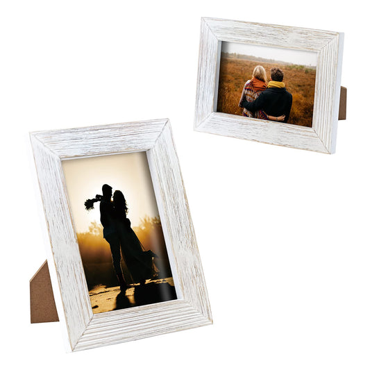 Wood Picture Frame 4 x 6 Retro White Photo Frames with Real Glass Solid Wooden Photo Frame Standing for Tabletop Hanging Wall Vintage Farmhouse Home Desk Office Decor Handmade Family Picture  - WoodArtSupply