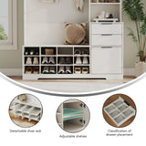 5-in-1 Hall Tree with Storage and Shoe Rack for Entryway,Entryway Bench with Coat Rack and Shoe Cabinet,9 Coat Hooks & 12 Shoe Cubbies,Farmhouse Shoe Storage Cabinet with Drawer for Hallway (White) Gyfimoie