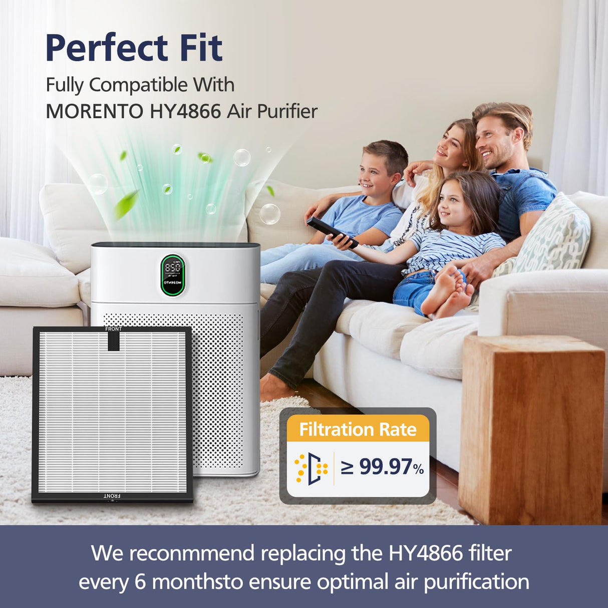 HY4866 Filters Compatible with MORENTO HY4866, WESTHEY HY4866, YIOU M1 Air Purifi-er, 3-in-1 H13 Ture HEPA Replacement Filters (Includes4 Pack Pre-filter) Enhanced Version HY4866 Replacement Filter Cabiclean