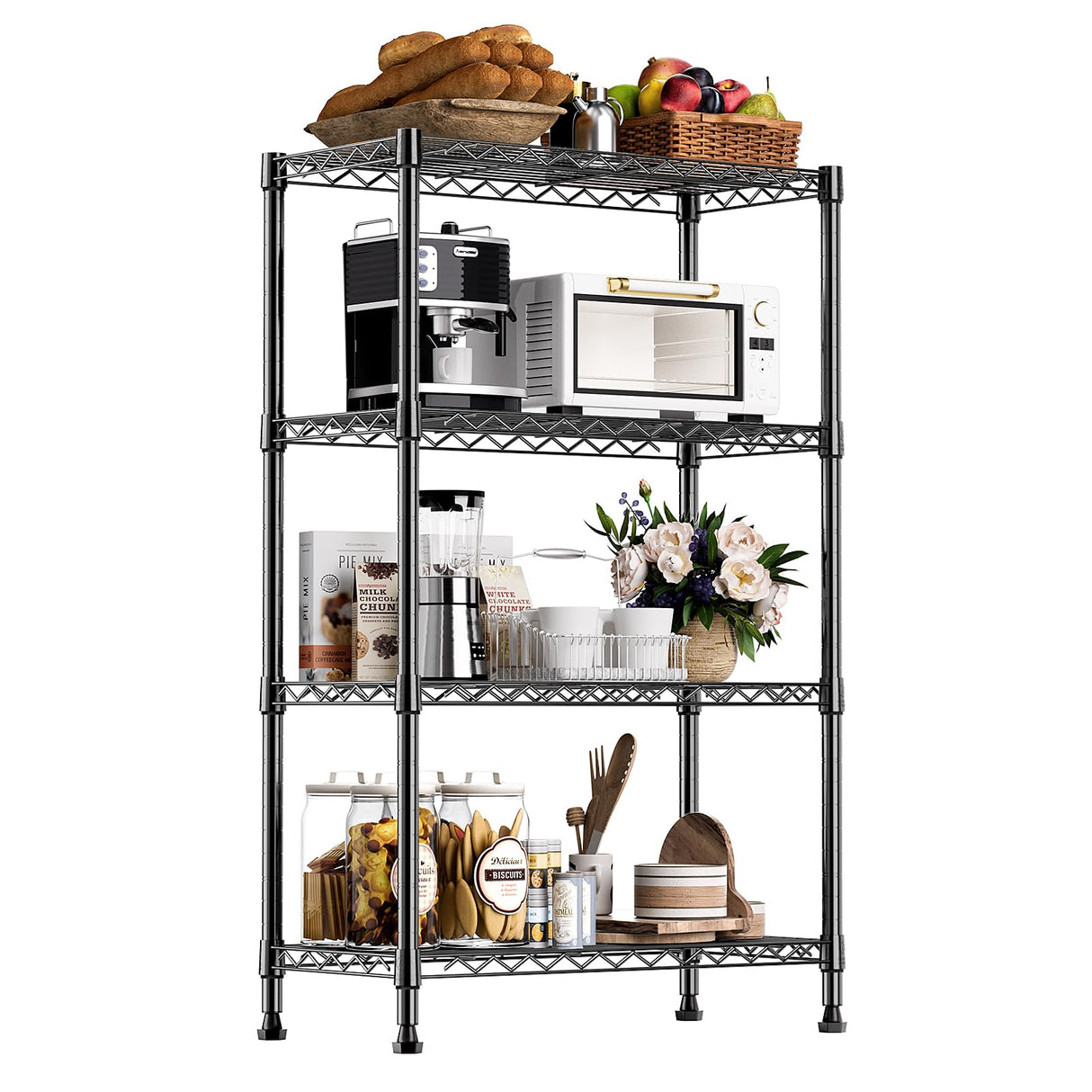 M MZG 1000 lbs Storage Shelving Steel Heavy Duty 4-Tier Utility Shelving Unit Steel Organizer Wire Rack for Home,Kitchen,Office,Black (13.7" D x 23.6" W x 53.4" H) M MZG