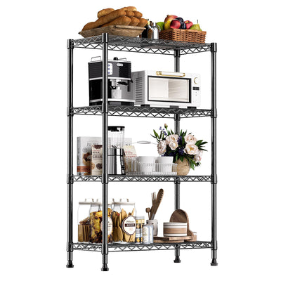 M MZG 1000 lbs Storage Shelving Steel Heavy Duty 4-Tier Utility Shelving Unit Steel Organizer Wire Rack for Home,Kitchen,Office,Black (13.7" D x 23.6" W x 53.4" H)