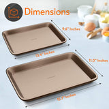 NutriChef 2-Piece Premium Nonstick Cookie Sheets for Baking - Slick Carbon Steel Baking Sheet Set w/ Raised Edges for Roasting, Baking, & More - 15" x 11" & 13" x 9" - PTFE, PFOA, PFOS Free NutriChef