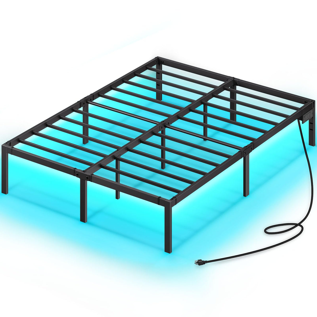 Rolanstar Bed Frame with USB Charging Station, Full Bed Frame with LED Lights, Platform Bed Frame with Heavy Duty Steel Slats, 14" Storage Space Beneath Bed Rolanstar