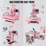 Leomru 8 in 1 Heat Press Machine 12x15 Inch, Heat Press Machine for T Shirts Hat Cap Mug Plate 360° Swing Away, Sublimation Heat Press Heat Transfer Machine W/ 30OZ Tumbler Press Pink Leomru