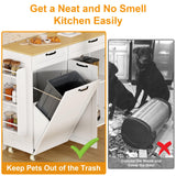 Rolling Kitchen Island with Power Outlet & Drop Leaf, Kitchen Island Cart with Trash Storage Cabinet,Kitchen Rolling Island with Spice Rack & Towel Rack, Knife Holder, Mobile Island Table for Kitchen GarveeHome