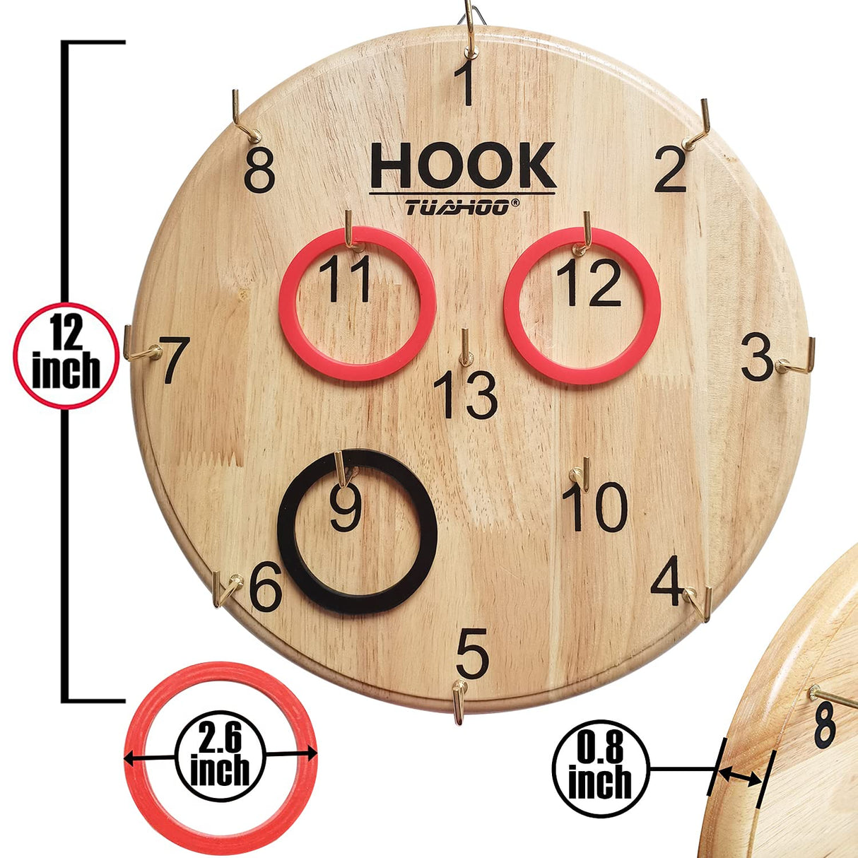 TUAHOO Hanging Hook Ring Toss Game for Kids Adults, Wooden Board Darts Hookie Wall Game for Game Room, Indoor Outdoor Yard Game for Family Holiday Party Backyard Toys TUAHOO