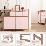 Jojoka TV Stand with Charging Station, Bedroom Dresser for Living Room TV Stand with 9 Drawers, Pink Jojoka