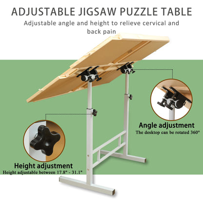 1500 Pieces Puzzle Table with Legs Portable Jigsaw Puzzle Table with Drawers Angle & Height Adjustable Puzzle Tables for Adults Tilting Folding Puzzle Board Table Birthday Gifts for Women & Men